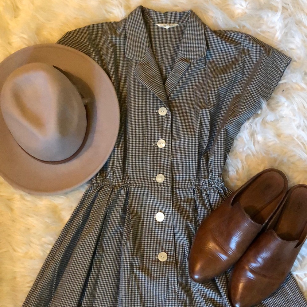 Vintage Gingham Dress Black White Check